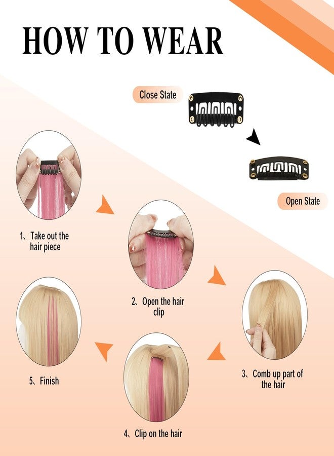 SOFEIYAN 10 Pcs Colored Hair Extensions Party Highlights Colorful Clip in Hair Extensions 17 Inch Curly Wavy Synthetic Hairpieces for Women Kids Girls Halloween Christmas Cosplay, 10Pcs Orange - Image 4